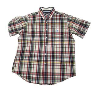 US POLI ASSN Plaid Short Sleeve Casual Button Down Shirt  Men’s L Blue Pony